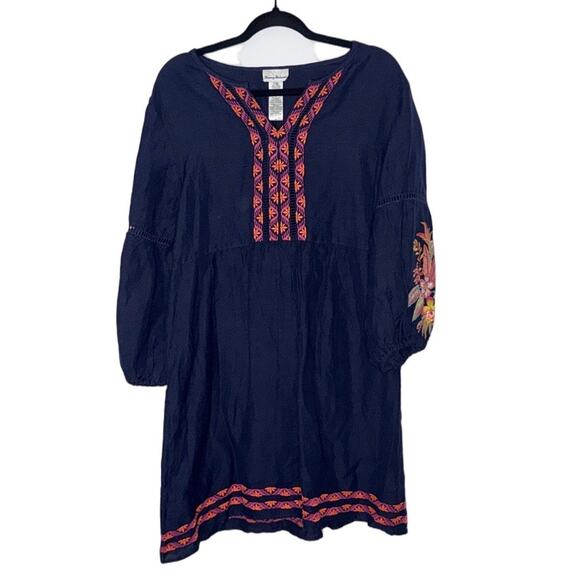 Tommy Bahama St. Lucia Linen-Blend Eyelet Lace Coverup Boho Dress Blue-Large - Picture 4 of 9